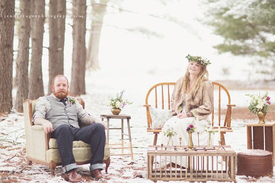 Vintage Forest Winter Wedding Inspiration | styling + vintage rentals by Stockroom Vintage, Nashville, TN | photos by Jenny Cruger Photography